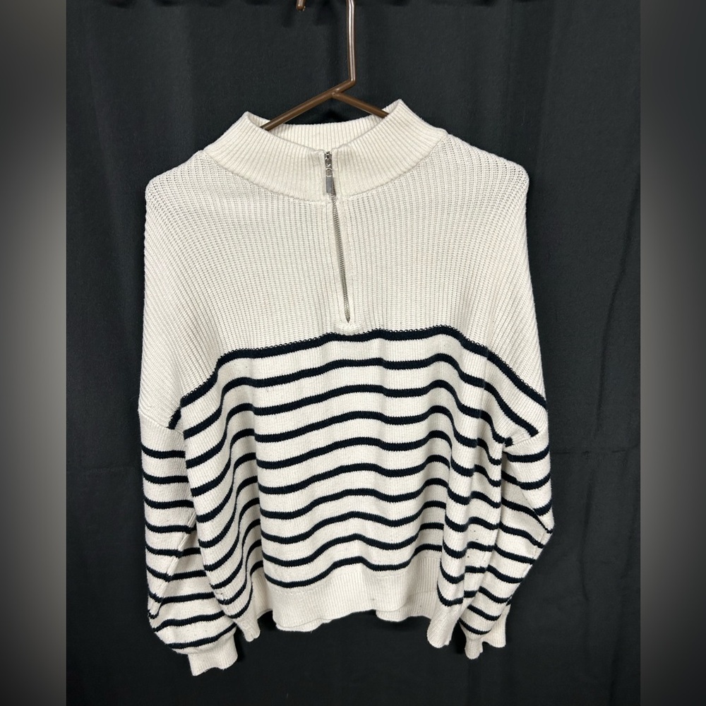 Mango Cream Sweater with Zip Collar
